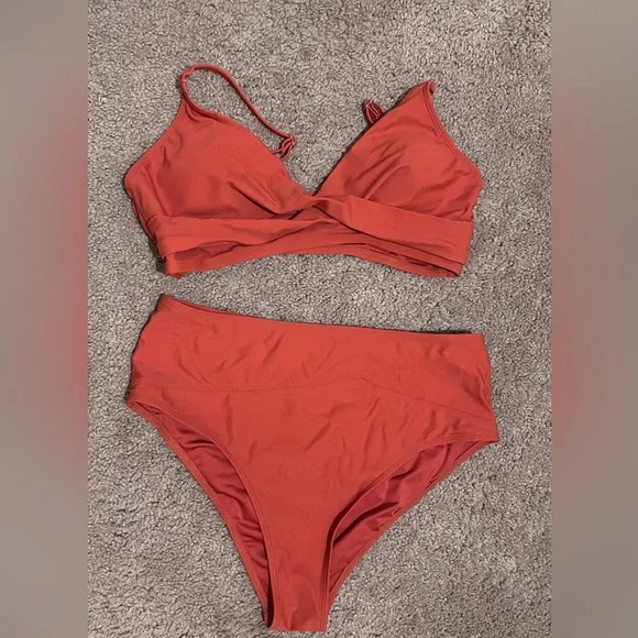 Cupshe Burnt Orange Two-Piece High-Waist Bikini Set - Picture 1 of 10
